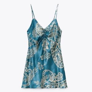 Zara Satin effect blue and white dress print mini dress